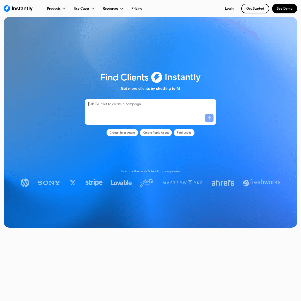 Instantly homepage
